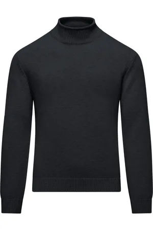 Bomboogie Strik, Herre, Blå, XL, Uld, Blød Uld Mock Neck Sweater