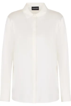 Emporio Armani Bluser & Skjorter, Dame, Hvid, L, Satin, Silke Klassisk Skjorte med Krave