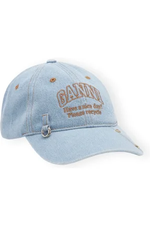 Ganni Tilbehør, Dame, Blå, ONE SIZE, Denim, Denim Cap med sølvfarvede øjedetaljer