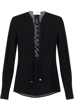 Elisabetta Franchi Bluser & Skjorter, Dame, Sort, L, Sort Georgette Skjorte med Regular Fit