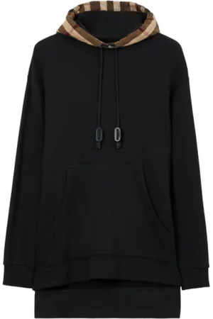 Burberry Sweathshirts & Hoodies, Herre, Sort, XL, Bomuld, Sort bomuldshættetrøje med beige tern