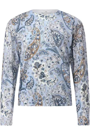 Etro Strik, Herre, Blå, L, Cashmere, Paisley Mønstret Striktrøje