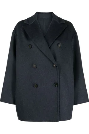 Brunello Cucinelli Jakke, Dame, Blå, XS, Cashmere, Blå Cashmere Double Beaver Frakke