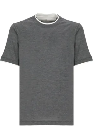 Brunello Cucinelli Top, Herre, Grå, S, Bomuld, Grå Silke Bomuld Crew Neck T-shirt