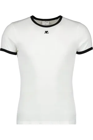 Courrèges Top, Herre, Hvid, S, Bomuld, Contrast Signature T-shirt
