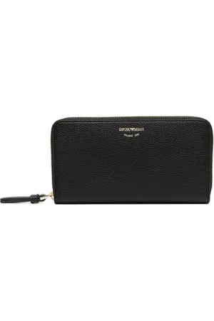 Emporio Armani Tilbehør, Dame, Sort, ONE SIZE, Uld, Grained Leather Zip Wallet