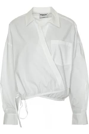 Essentiel Antwerp Bluser & Skjorter, Dame, Hvid, M, Slå-om Bluse med V-udskæring og Spids Krave