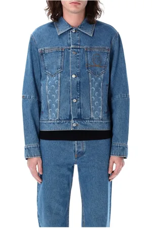 Marine Serre Jakke, Herre, Blå, L, Denim, Moon Laser Denim Trucker Jakke
