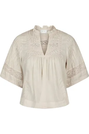 Neo Noir Bluser & Skjorter, Dame, , XS, Bomuld, Elegant Voile Bluse med Blonde Detaljer