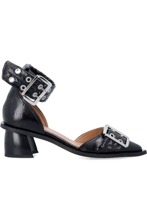 Ganni Sko, Dame, Sort, 39 EU, Uld, Sort lukkede pumps med ankelstropper