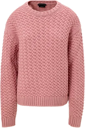 Tom Ford Strik, Dame, Lyserød, XS, Uld, Lyserød uld sweater rund hals