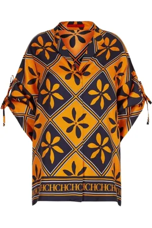 Carolina Herrera Bluser & Skjorter, Dame, Flerfarvet, S, Uld, Oversized Silk Twill Bluse