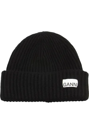 Ganni Tilbehør, Dame, Sort, ONE SIZE, Uld, Stilfuld Beanie