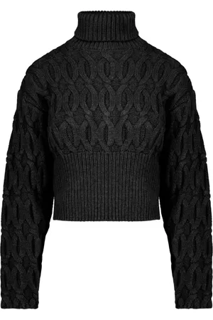 Bomboogie Strik, Dame, Sort, S, Uld, Maxi-neck Cable-knit Turtleneck i uldblanding
