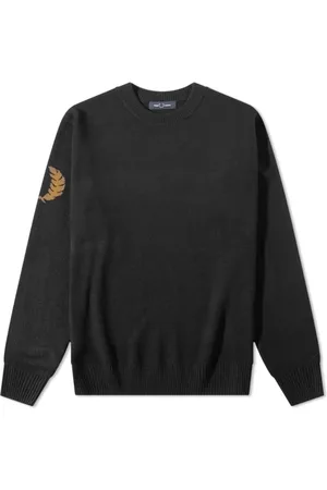 Fred Perry Sweathshirts & Hoodies, Herre, Sort, XL, Uld, Graphic Print Round Crew Knit