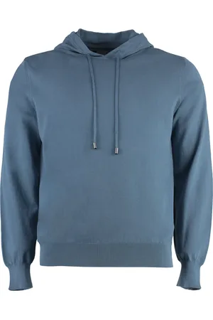 CANALI Sweathshirts & Hoodies, Herre, Blå, L, Bomuld, Bomuldsstrikket hættetrøje med ribdetaljer