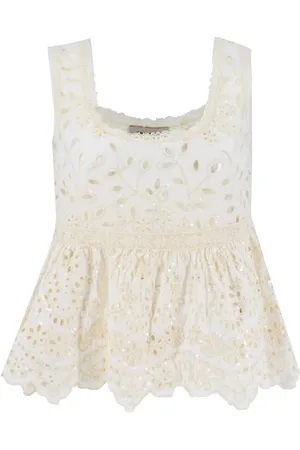 ERMANNO SCERVINO Top, Dame, Hvid, S, Bomuld, Cotton Macramé Blonde Blomstret Top