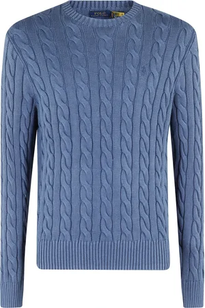 Ralph Lauren Strik, Herre, Blå, L, Bomuld, Marineblå Kabelstrik Trøje