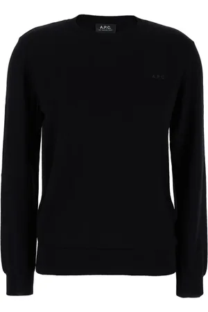 A.P.C. Strik, Dame, Sort, XS, Uld, Sort sweater med tonal logo broderi i uld