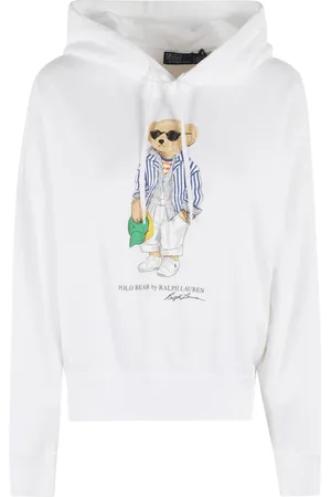 Ralph Lauren Sweathshirts & Hoodies, Dame, Hvid, XS, Bomuld, Hvid Bear Hættetrøje med Frontprint