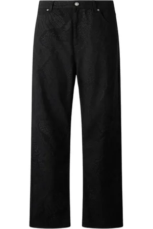 Roberto Cavalli Bukser, Herre, Sort, W32, Bomuld, Python Print Straight Leg Bukser