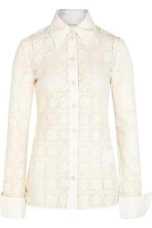 Sportmax Bluser & Skjorter, Dame, Hvid, XS, Bomuld, Bluse med blomsterblonde
