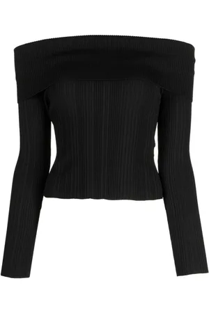 Self-Portrait Top, Dame, Sort, L, Uld, Off-Shoulder Ribstrikket Top