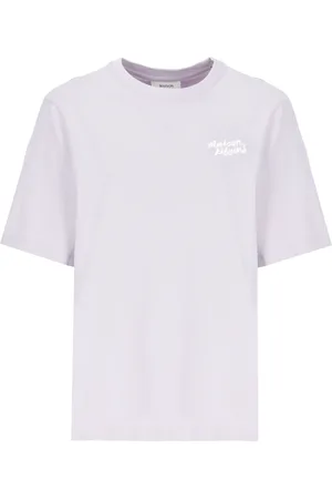 Maison Kitsuné Top, Dame, Lilla, S, Bomuld, Lilla Bomulds T-shirt med Logo Broderi