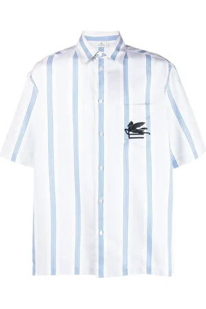Etro Skjorte, Herre, Blå, S, Bomuld, Pegaso Logo-Broderet Bomuldsskjorte