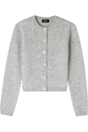 A.P.C. Strik, Dame, Grå, L, Uld, Uld Cardigan Millie med Knaplukning