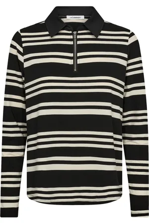 Co`Couture Top, Dame, Sort, M, Sporty Stribet Polo Bluse Top