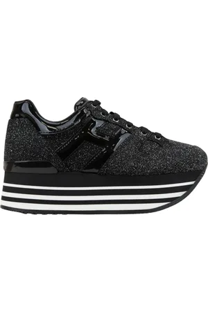 Hogan Sko, Dame, Sort, 34 1/2 EU, Læder, Læder Lace-Up Glitter Sneakers