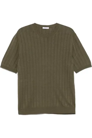Boglioli Top, Herre, Grøn, XL, Bomuld, Ribbet olivengrøn T-shirt