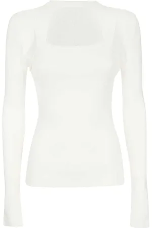 Dondup Top, Dame, Hvid, M, Polyester, Strikket Viscose-Blend Top med Cut-Out Frontdetaljer