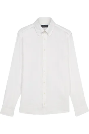 Brooks Brothers Skjorte, Herre, Hvid, L, Linned, Hvid Linned Button Down Casual Skjorte