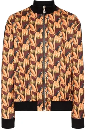 Roberto Cavalli Sweathshirts & Hoodies, Herre, Brun, M, Bomuld, Grafisk Track Jacket med Sidestribe