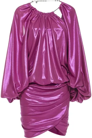 The Attico Kjole, Dame, Lilla, M, Polyester, Lilla Festkjole med Draperet Slå-om Nederdel