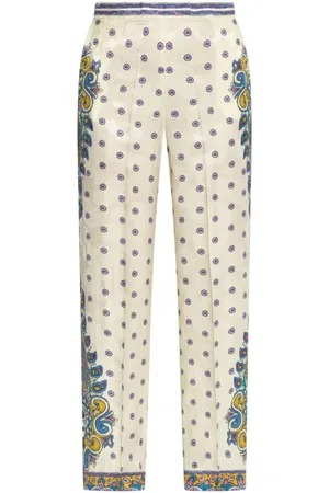 Etro Bukser, Dame, Hvid, 2XL, Højtaljede, slanke bukser med paisleyprint