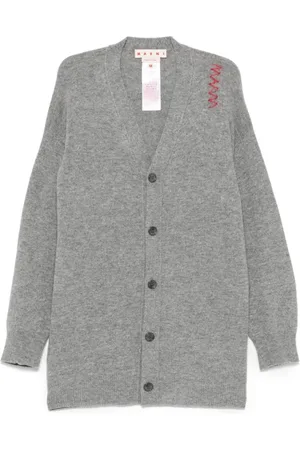 Marni Strik, Herre, Grå, M, Uld, Broderet Grå Cardigan