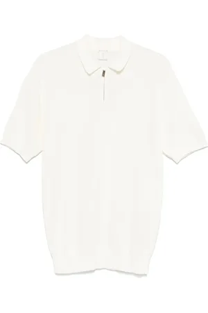 ELEVENTY Strik, Herre, Hvid, S, Bomuld, Hvid bomulds polo shirt med lynlås