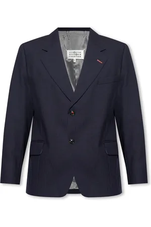 Maison Margiela Jakke, Herre, Blå, S, Uld, Herringbone Single-Breasted Uld Blazer