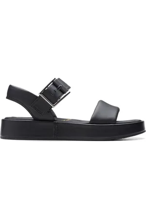 Clarks Sko, Dame, Sort, 37 EU, Læder, Sorte flade remsandaler