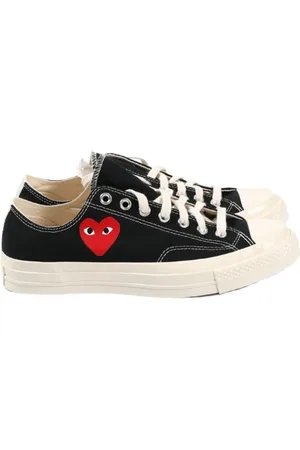 Comme des Garçons Sko, Dame, Sort, 38 1/2 EU, Bomuld, Heart Logo Low Top Sneakers
