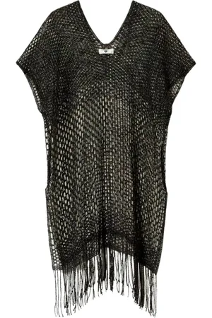 Twin-Set Badetøj, Dame, Sort, ONE SIZE, Bomuld, Sort Sea Poncho med Frynser