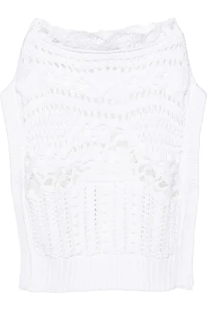 ERMANNO SCERVINO Top, Dame, Hvid, S, Bomuld, Hæklet Strikket Hvid Sweater