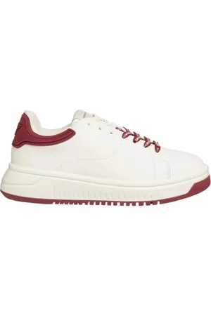 Emporio Armani Sko, Herre, Hvid, 44 EU, Læder, Hvide Læder Sneakers Retro Bordeaux Logo