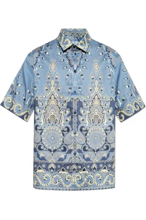 Etro Skjorte, Herre, Blå, L, Bomuld, Bomulds T-shirt med korte ærmer