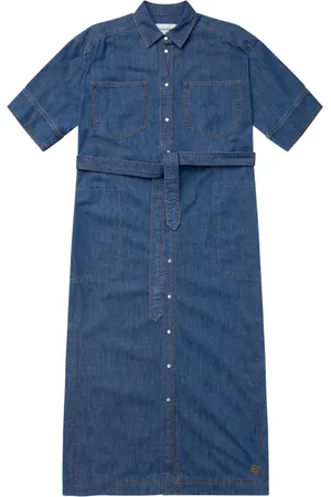 Munthe Kjole, Dame, Blå, S, Denim, Denim Skjortekjole med Elegante Knapper og Bælte