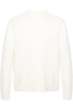Jil Sander Strik, Herre, Hvid, M, Uld, Hvid Striktrøje, Langærmet, Rund hals