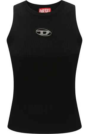 Diesel Top, Dame, Sort, M, Polyester, Ærmeløs ribtop med metallisk logo